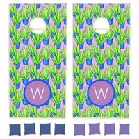 Aloe Vera Plants Pattern Monogrammed Cornhole Set