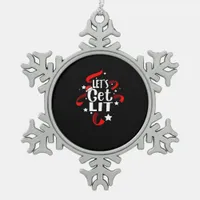 Let's Get Lit Funny Christmas Drinking Men Women Snowflake Pewter Christmas Ornament