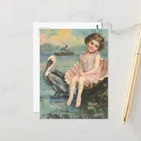 Girl in a Seashell and a Pelican Postcard