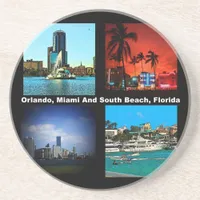 Orlando, Miami, South Beach Collage Drink Coaster