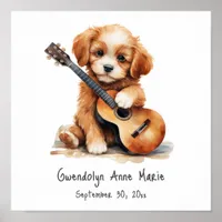 Nursery Art Poster Puppy with Guitar