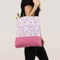 Watercolor Pink Heart Valentine Color Block  Tote Bag