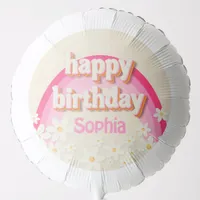 Happy Birthday Pink Rainbow Daisy Balloon – Retro 