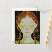 Cute Girl Red Hair and Freckles Green Outfit Postcard