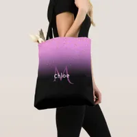 Purple black gradient monogram name tote bag