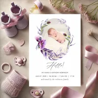 Elegant Purple Floral Photo Baby Announcement