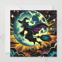 A Witch and a Full Moon Halloween Party Invitation