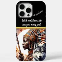 Warrior woman with spirit wolf at dusk iPhone 16 pro max case