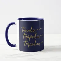 Tuned In Elegant Navy Law of Attraction Script Mug