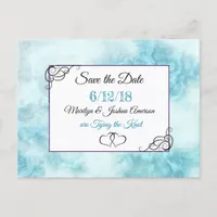 Blue and White Marbled Save the Date Postcard