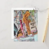  unique abstract mixed media collage Time 14 Postcard