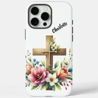 Christian Cross with Vibrant Floral Arrangement iPhone 16 Pro Max Case