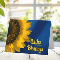 Yellow Sunflower on Blue Litha Summer Solstice Card