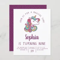 Budget Unicorn Kid's Birthday Party Invitation