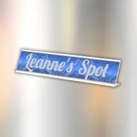 Glam Brushed Metal and Glitter Blue Monogram | Desk Name Plate