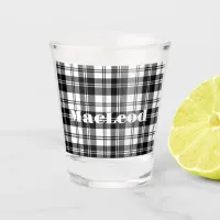 Simple Tartan Black and White Monogram Name | Shot Glass