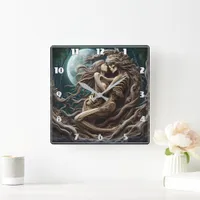 Romantic Skeletons Embracing Under a Full Moon Square Wall Clock