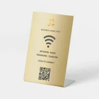 Wifi business logo qr code scan to connect gold pedestal sign