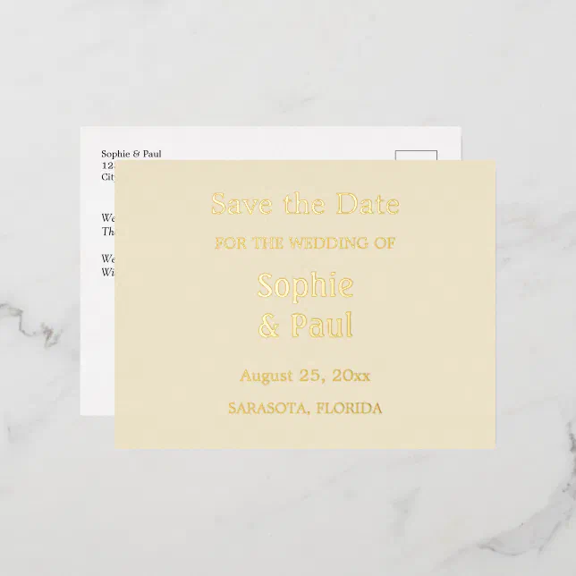 Cream Save the Date Gold Foil Invitation Postcard