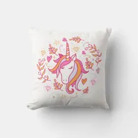 Unicorn in Pink and Orange T-Shirt Throw Pillow