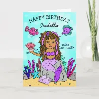 Purple and Pink Ethnic Mermaid Happy Birthday Card