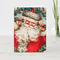 Vintage Santa on Phone Holiday Card