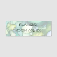 Serenity in Green Abstract Flowing Forms Name Tag