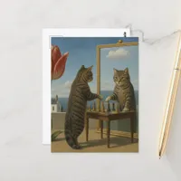 Surreal Funny Cat Playing Chess Postcard