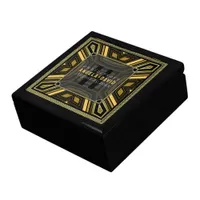 Glam Art Deco Black Gold Wedding Anniversary Box