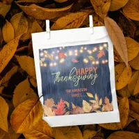 Autumn Leaves Fairy Lights On Wood Thanksgiving Favor Bag