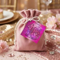 Hot Pink Glitter Rhinestone Glam Sweet 16 Birthday Favor Tags