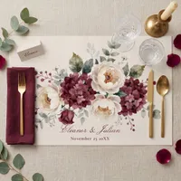 Burgundy Cream Watercolor Floral Wedding Placemat