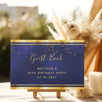 90th Birthday Party dark blue gold confetti Guest Book