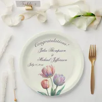 Romantic and Poetic Pastel Tulips Watercolor Paper Plates