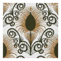 Boho Peacock Feather Jewel Tone-Brown & Gold Faux Canvas Print