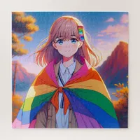 Anime Girl with LGBTQIA+ Cape   Jigsaw Puzzle