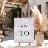 Silver purple violet glitter table number card