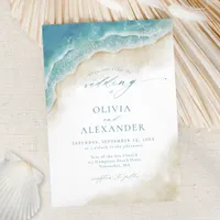 Watercolor Coastal Beach Destination Wedding Invitation