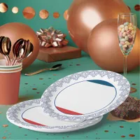 Festive Patterened Border with Red and Blue Accent Paper Plates