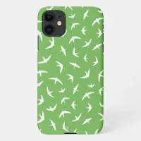 Swallows and Swifts Green White Minimalist Pattern iPhone 11 Case