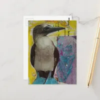 Wildlife Blue Footed Bird mixed media collage Postcard