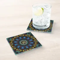 OM Floral Fractal Mandala Serving Tray Glass Coaster