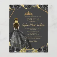 Budget Black Gold Floral Princess SWEET 16 