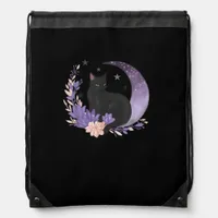 Cat Witchy Moon Flowers Pastel Goth Goblincore Drawstring Bag