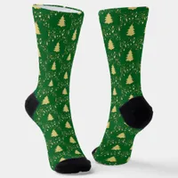 Christmas Gold Stars Trees & Green Unisex Adult Socks