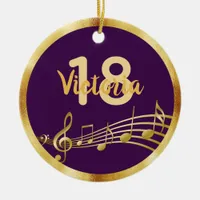 18th birthday purple gold music notes name girl ceramic ornament