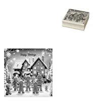 Gingerbread house and cute gingerbread family  rubber stamp