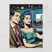 Happy Anniversary | Retro Couple at Drive-In Movie Postcard