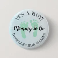 Mom to be blue and Green Footprints Baby Shower Button