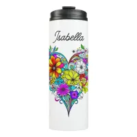 Butterfly and Floral Heart Personalized Thermal Tumbler